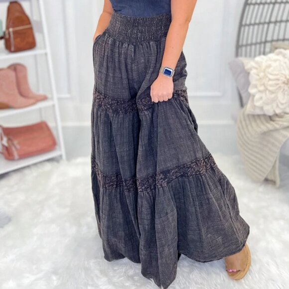 NWOT Oli & Hali Tiered Wide Leg Goth Lace Boho Smocked Pants - Picture 9 of 11